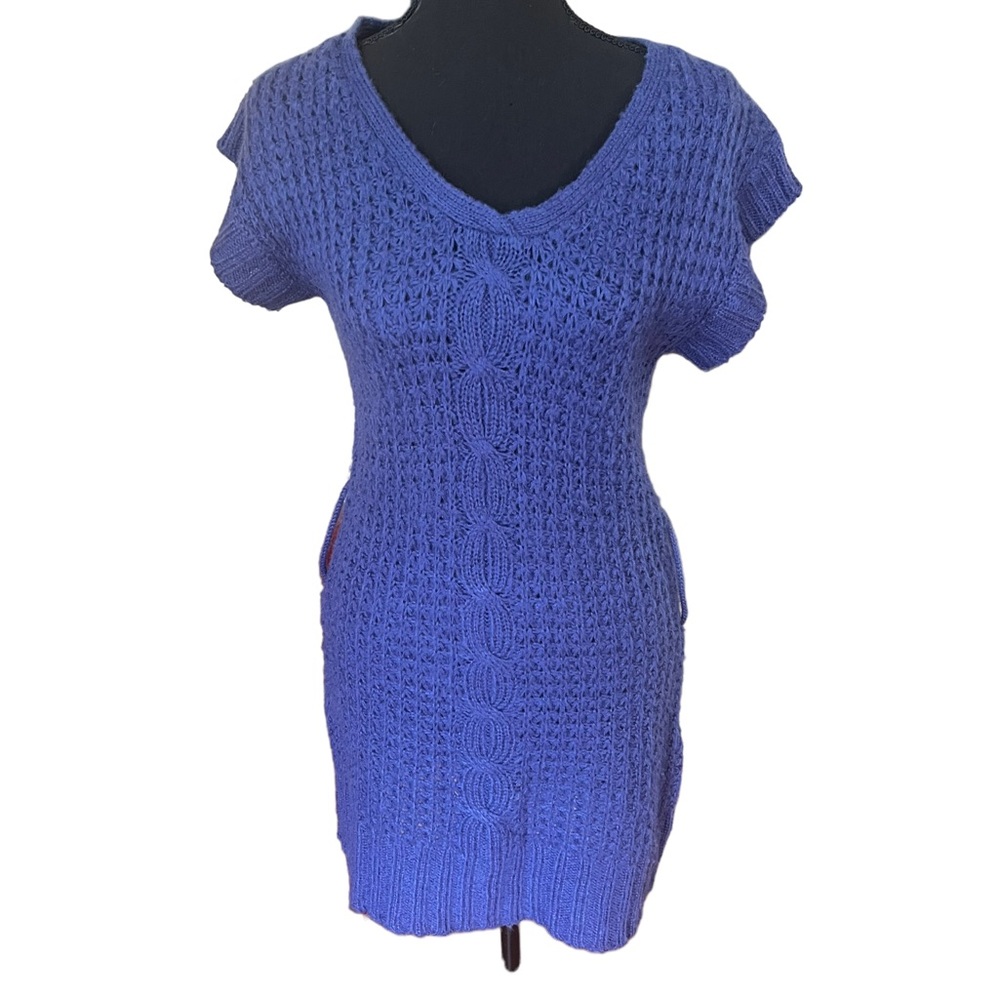 Blue cable knit sweater dress L cozy winter office church